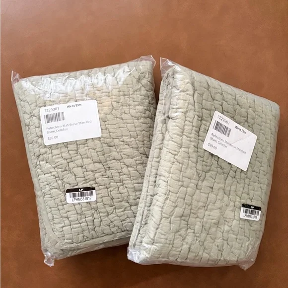 NWT West Elm Matelasse Standard Shams - Celadon (2) - Picture 2 of 3